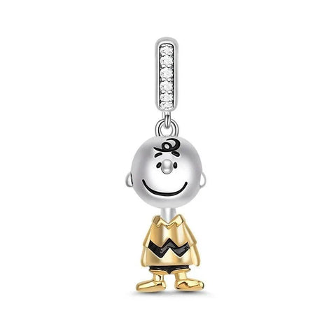 Silver Charlie Chocolate Factory Charm Yellow Accent Charm - Compatible with Pandora Bracelets