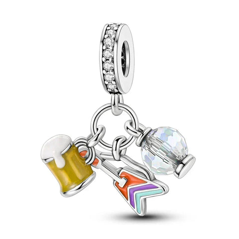 Silver Charm Beer Glass Bottle Red Accent