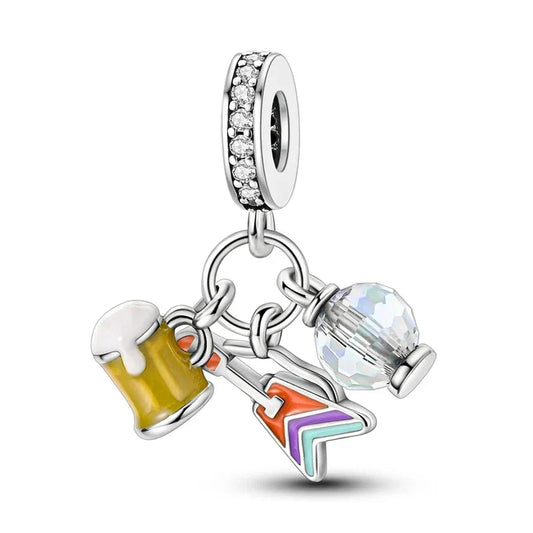 Silver Charm Beer Glass Bottle Red Accent