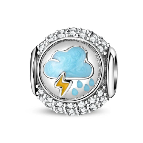 Silver Charm Blue Cloud Lightning Yellow Accent Charm - Compatible with Pandora Bracelets