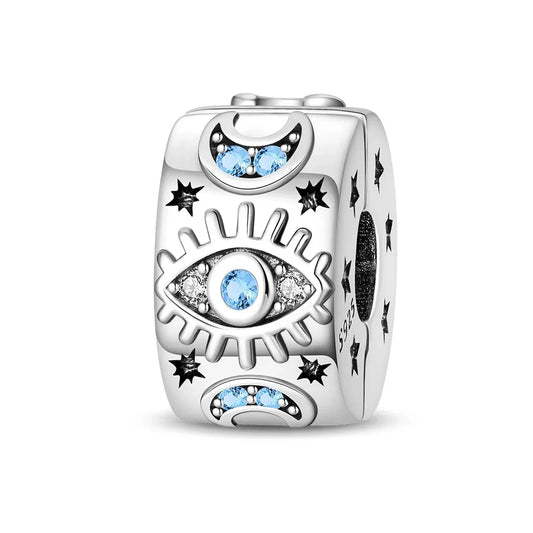 Silver Charm Blue Eyes Stars Accent Charm - Compatible with Pandora Bracelets