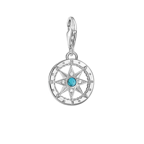 Silver Charm Blue Stone Center Cyan Accent Charm - Silver Charm Blue Stone Center Cyan Accent Charm - Compatible with Pandora Bracelets