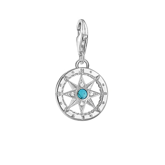 Silver Charm Blue Stone Center Cyan Accent Charm - Compatible with Pandora Bracelets