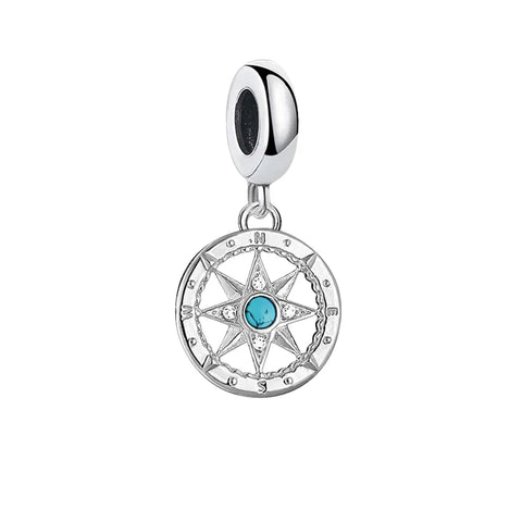 Silver Charm Blue Stone Cyan Accent Charm - Silver Charm Blue Stone Cyan Accent Charm - Compatible with Pandora Bracelets