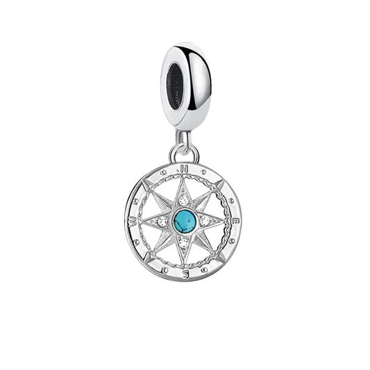 Silver Charm Blue Stone Cyan Accent Charm - Compatible with Pandora Bracelets