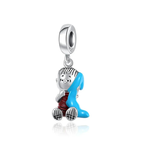 Silver Charm Blue White Cat Cyan Accent Charm - Silver Charm Blue White Cat Cyan Accent Charm - Compatible with Pandora Bracelets