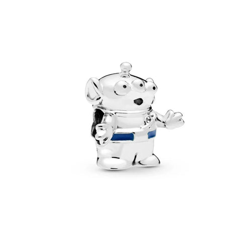 Silver Charm Blue White Robot Accent Charm - Silver Charm Blue White Robot Accent Charm - Compatible with Pandora Bracelets