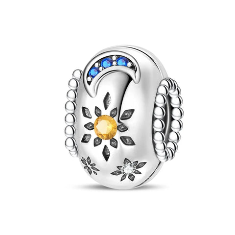 Silver Charm Blue Yellow Stones Accent Charm - Silver Charm Blue Yellow Stones Accent Charm - Compatible with Pandora Bracelets