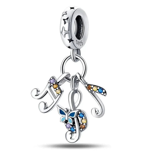 Silver Charm Butterfly Note Blue Accent