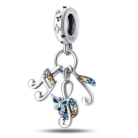 Silver Charm Butterfly Note Blue Accent - Pandora Silver Charm Butterfly Note Blue Accent