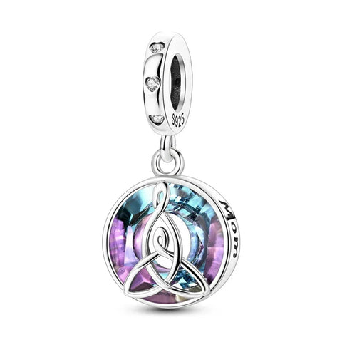 Silver Charm Celtic Knot Rainbow Stones Cyan Accent