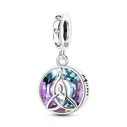 Silver Charm Celtic Knot Rainbow Stones Cyan Accent