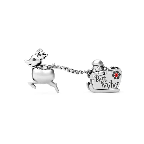Silver Charm Deer Sign That Says I Love You Red - Pandora Silver Charm Deer Sign That Says I Love You Red Accent