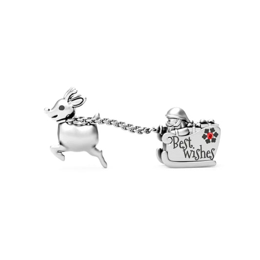Pandora Silver Charm Deer Sign That Says I Love You Red Accent