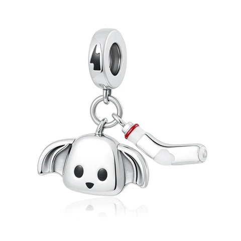 Silver Charm Dog Red Heart Accent Charm - Silver Charm Dog Red Heart Accent Charm - Compatible with Pandora Bracelets