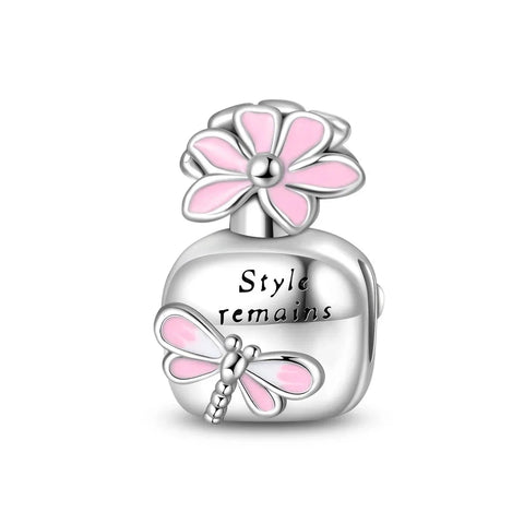 Silver Charm Flower Dragonfly Charm - Silver Charm Flower Dragonfly Charm - Compatible with Pandora Bracelets