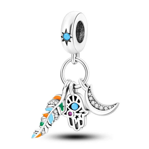 Silver Charm Hand Moon Star Orange - Pandora Silver Charm Hand Moon Star Orange Accent