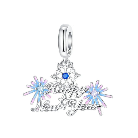Silver Charm Happy New Year Message Blue - Pandora Silver Charm Happy New Year Message Blue Accent