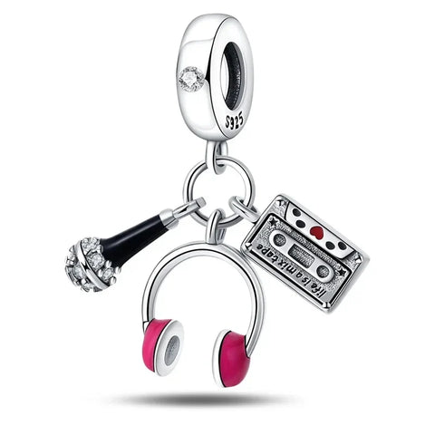 Pandora Silver Charm Headphones Pink Heart Accent