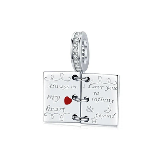 Silver Charm Heart Note Red Accent
