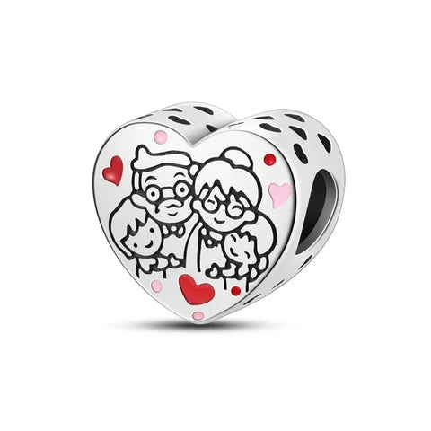 Pandora Silver Charm Heart Shaped Design Two Children Red Accent