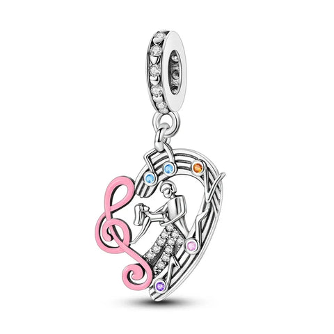 Silver Charm Musical Note Heart Orange Accent - Pandora Silver Charm Musical Note Heart Orange Accent