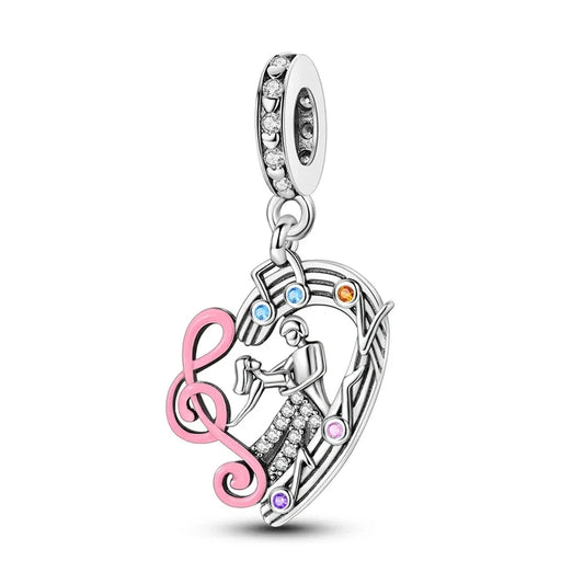 Pandora Silver Charm Musical Note Heart Orange Accent