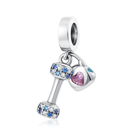 Silver Charm Pink Blue Crystal Accent Charm - Compatible with Pandora Bracelets