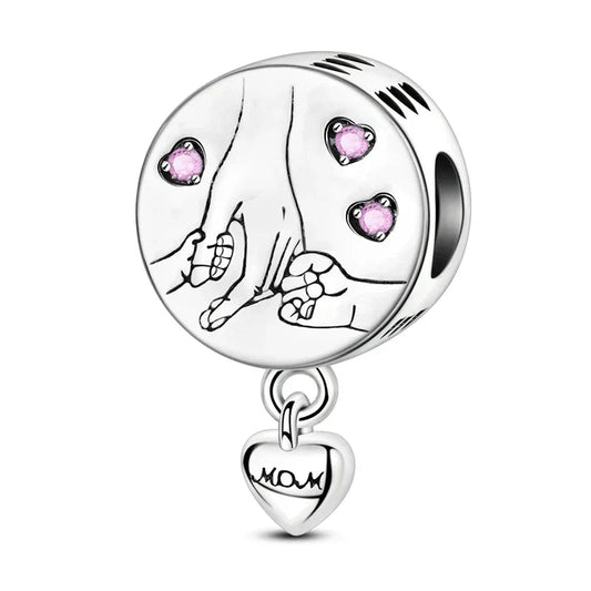 Silver Charm Pink Hearts Mother'S Hand