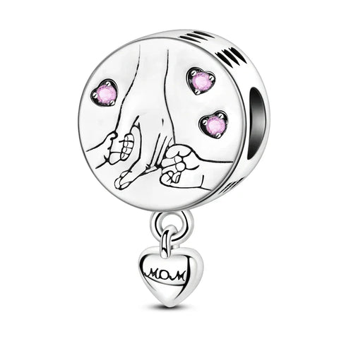 Silver Charm Pink Hearts Mother'S Hand - Pandora Silver Charm Pink Hearts Mother'S Hand