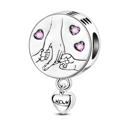 Pandora Silver Charm Pink Hearts Mother'S Hand