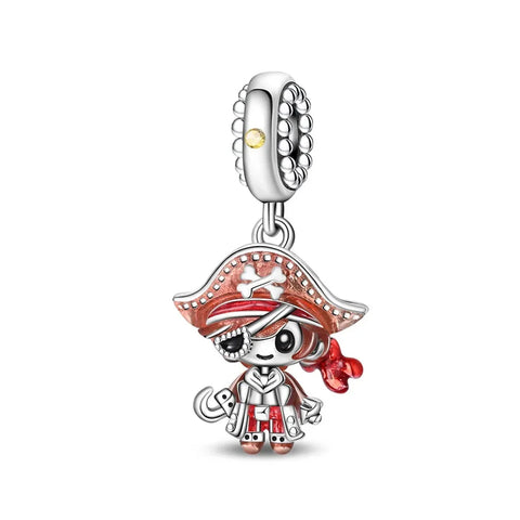 Silver Charm Pirate Red Accent Charm - Compatible with Pandora Bracelets