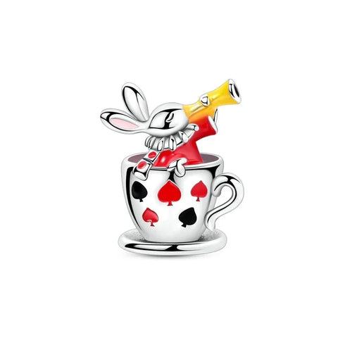 Silver Charm Rabbit Cup Red Accent Charm - Silver Charm Rabbit Cup Red Accent Charm - Compatible with Pandora Bracelets