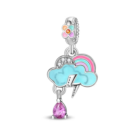 Silver Charm Rainbow Cloud Orange Accent Charm - Compatible with Pandora Bracelets
