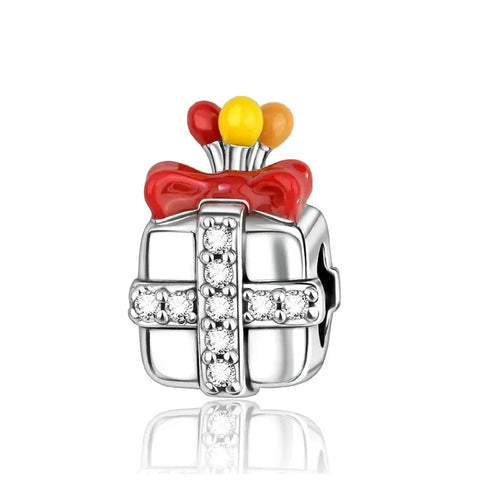 Pandora Silver Charm Red Bow White Yellow Accent