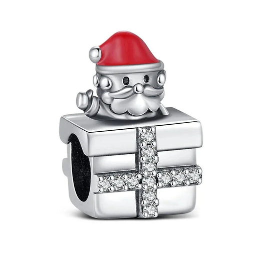 Pandora Silver Charm Santa Claus Gift Box Red Accent