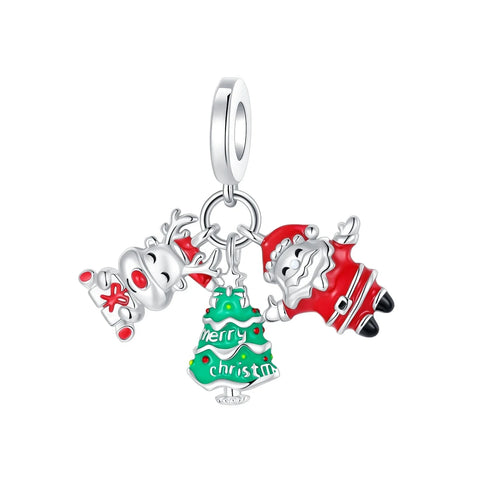 Pandora Silver Charm Santa Claus Reindeer Red Accent
