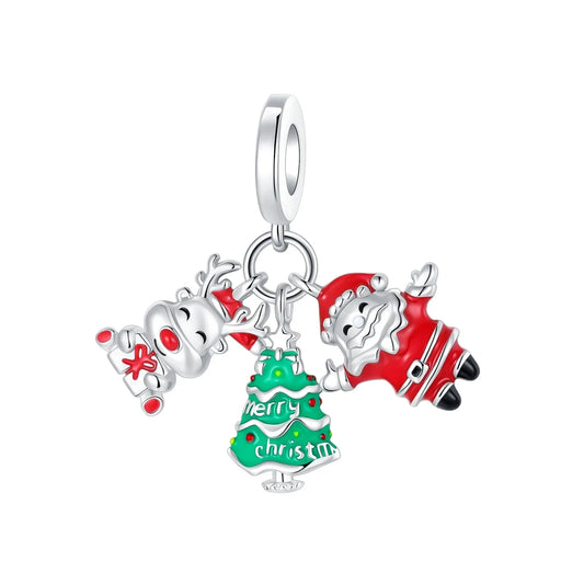 Pandora Silver Charm Santa Claus Reindeer Red Accent