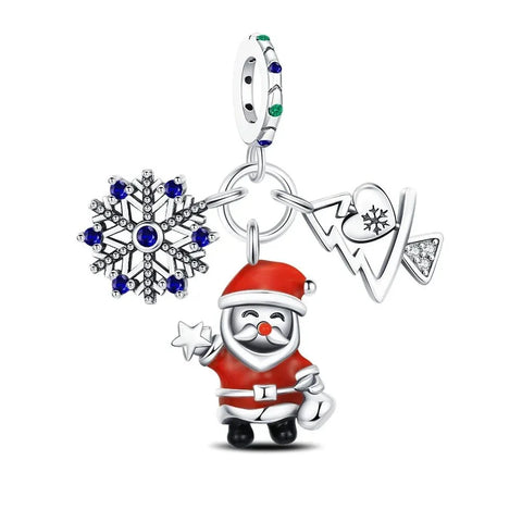 Silver Charm Santa Claus Snowflakes Red - Pandora Silver Charm Santa Claus Snowflakes Red Accent