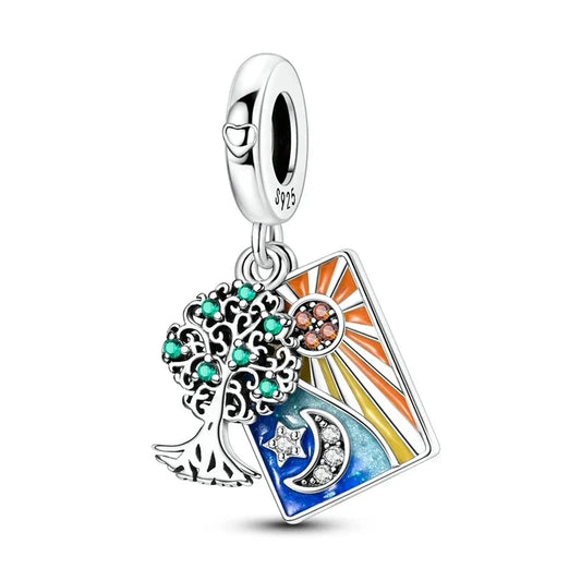 Pandora Silver Charm Tree Sun It Blue Accent