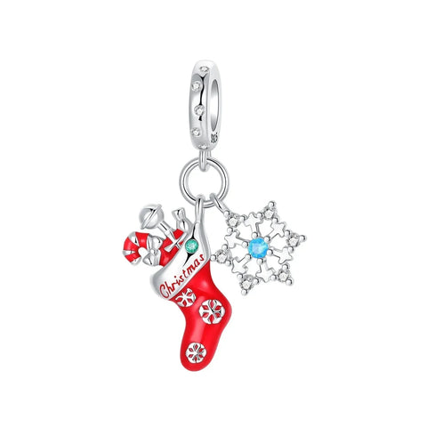 Silver Christmas Stocking Charm Snowflakes Red Bow - Pandora Silver Christmas Stocking Charm Snowflakes Red Bow Accent