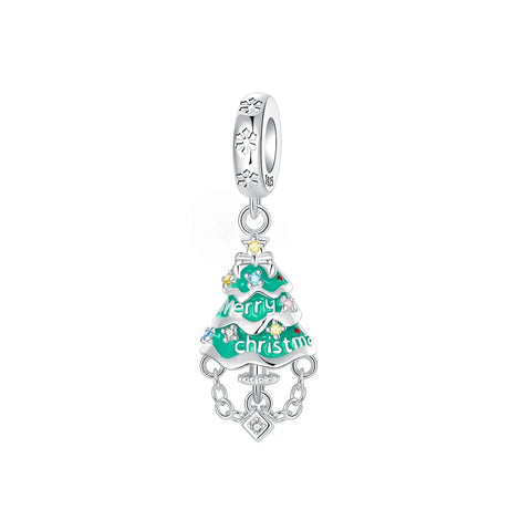 Pandora Silver Christmas Tree Charm Green Enamel Accent