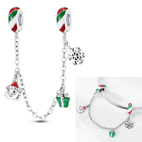 Pandora Silver Christmas Tree Charm Snowman Green Accent