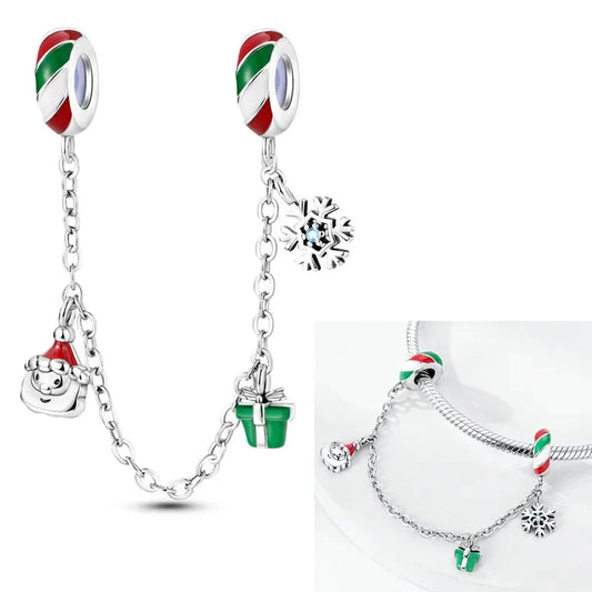 Pandora Silver Christmas Tree Charm Snowman Green Accent