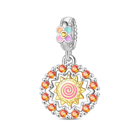 Silver Colorful Charm Sun Flower Orange Accent Charm - Silver Colorful Charm Sun Flower Orange Accent Charm - Compatible with Pandora Bracelets