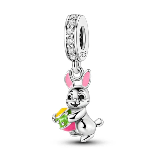 Pandora Silver Cute Bunny Basket Charm Yellow Accent
