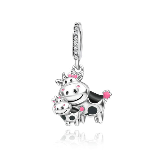 Pandora Silver Cute Cow Charm Pink Eyes Accent