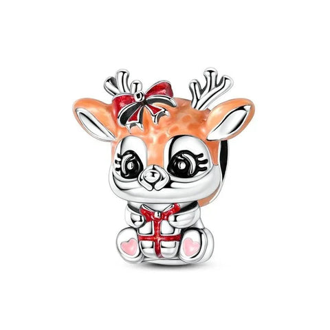 Pandora Silver Cute Little Deer Charm Bows It Orange Accent