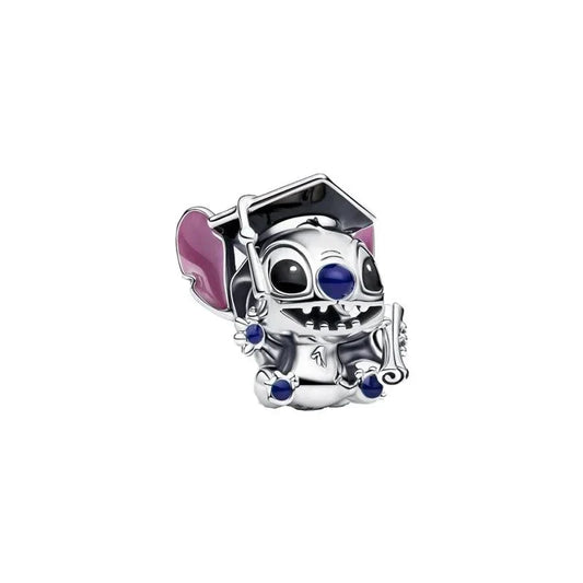 Silver Cute Little Girl Wearing Graduation Cap Gown Charm Blue Accent Charm - Compatible with Pandora Bracelets
