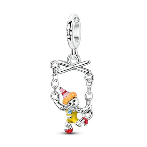 Silver Cute Little Girl Wearing Red Dress Holding Chain Charm Yellow Accent Charm - Silver Cute Little Girl Wearing Red Dress Holding Chain Charm Yellow Accent Charm - Compatible with Pandora Bracelets